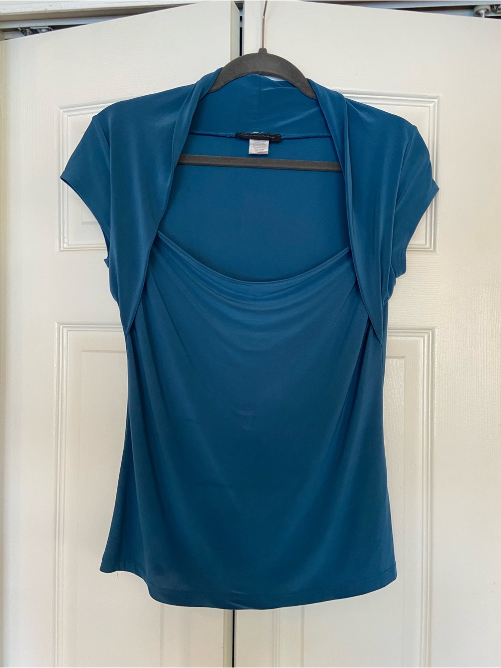 American City Wear Teal Cowl Neck Short Sleeve Top